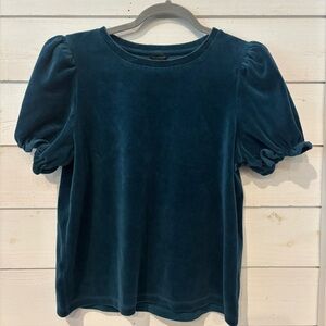 Ann Taylor turquoise flutter sleeve  velour Blouse in size medium .